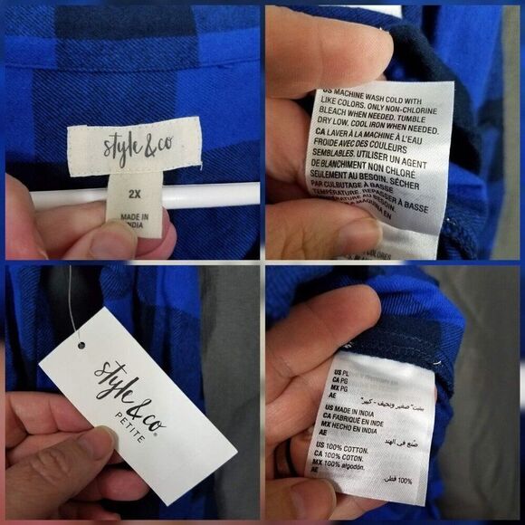 Style & Co Plus Size 2X Buffalo Plaid Blue Black Button Down Shirt New With Tags - Picture 4 of 15
